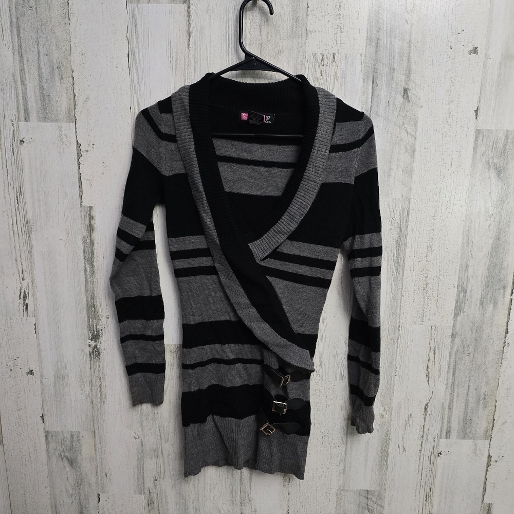Say What? Black and Gray Striped Sweater Womens Size XS
